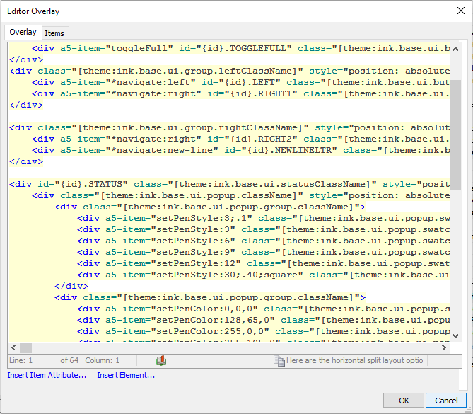 The overlay property definition using HTML.